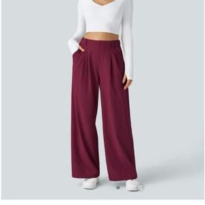 Halara Flex Waffle Knit Burgundy High Waist Wide-Leg Pants Women’s L NWT